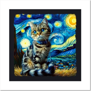 Pixie Starry Night Inspired - Artistic Cat Posters and Art